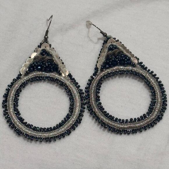 Lori Weitzner Luna Statement Earrings Midnight Drop Circular Artisan Boho - Picture 3 of 8